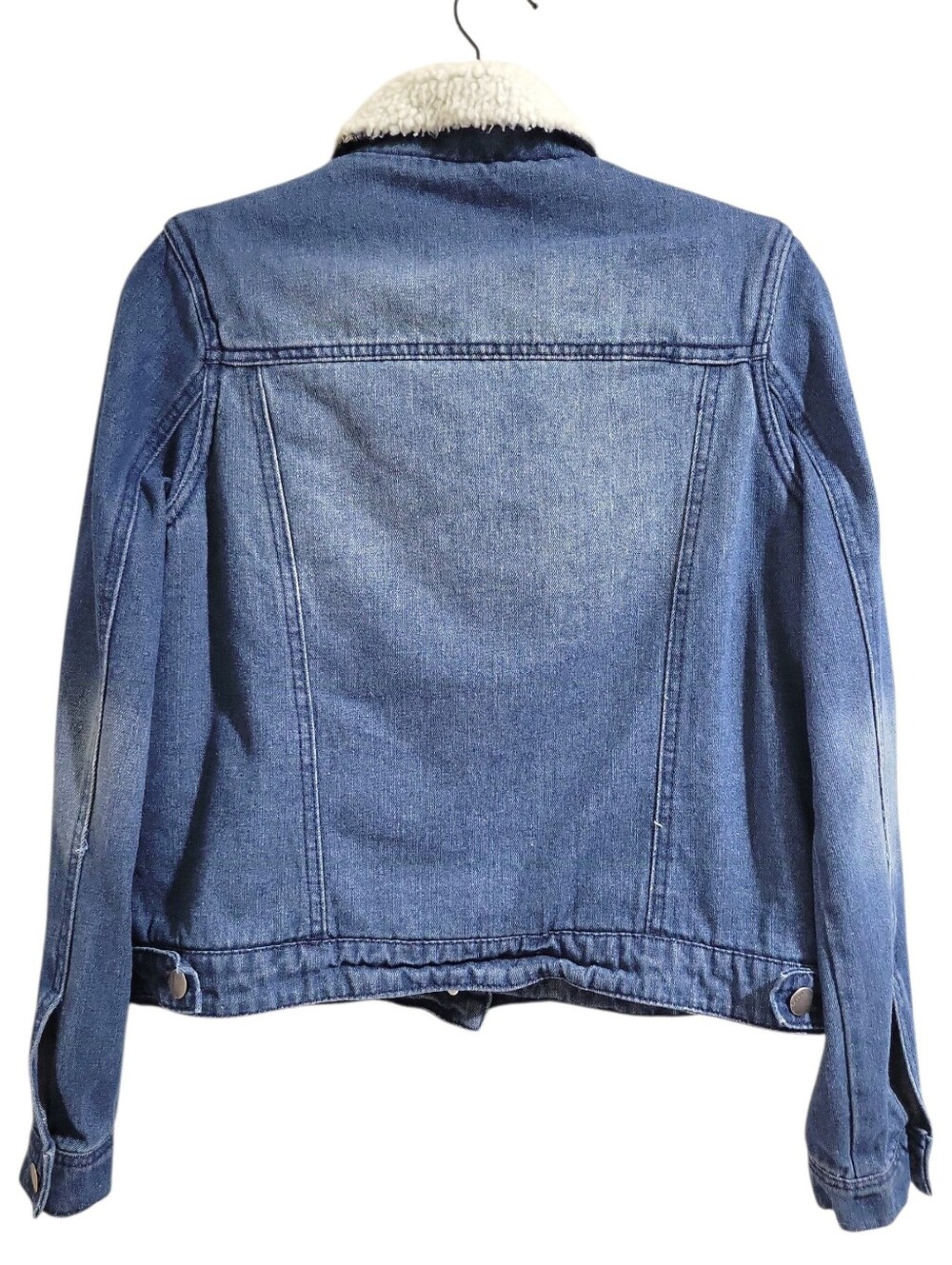 Joujou Premium Outerwear Blue Denim Faux Fur Lined Jacket Size L Retro Pockets - Picture 3 of 15